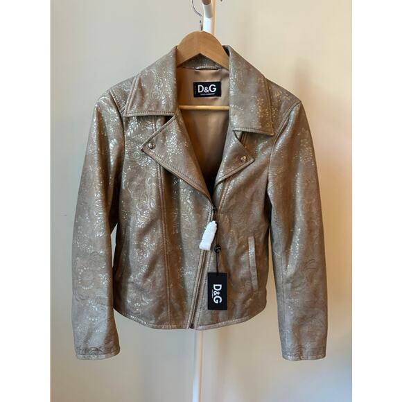 Dolce & Gabbana Gold Paisley Suede Moto Jacket, Size IT 40 (US 4) - Picture 1 of 5